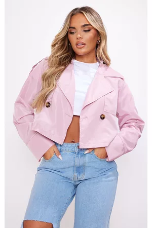 PRETTYLITTLETHING Women Trench Coats - Pink Shell Cropped Trench Coat