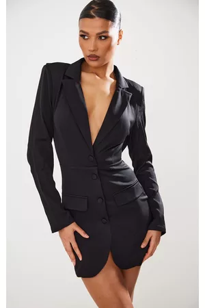 PRETTYLITTLETHING Women Blazer Dresses - Black Extreme Cowl Back Blazer Dress