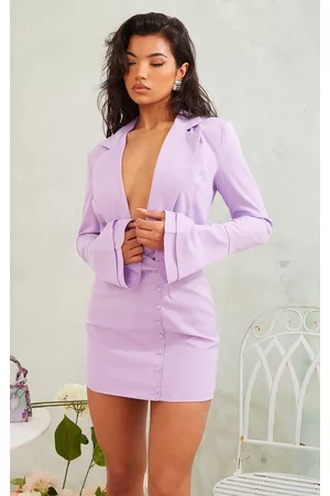 PRETTYLITTLETHING Women Bodycon Dresses - Lilac Fitted Waist Button Detail Blazer Dress