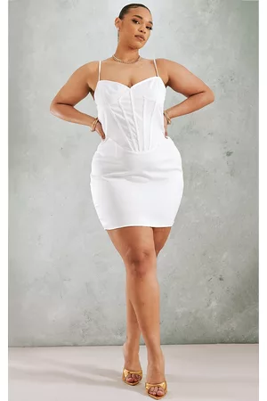 PRETTYLITTLETHING Women Bodycon Dresses - Plus White Strap Detail Bodycon Dress