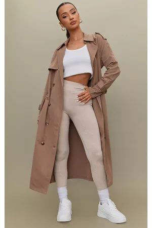PRETTYLITTLETHING Women Trench Coats - Petite Taupe Oversized Trench Coat
