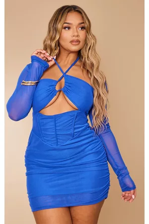 PRETTYLITTLETHING Women Mesh Bodycon Dresses - Shape Cobalt Mesh Corset Cut Out Bodycon Dress