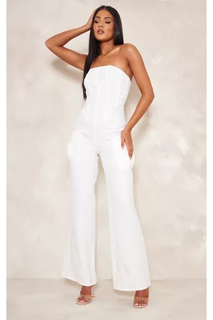 PRETTYLITTLETHING Women Corsets - Tall White Corset Style Cargo Jumpsuit