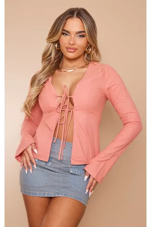 PRETTYLITTLETHING Women Shirts - Clay Linen Look Frill Detail Shirt