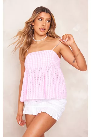 PRETTYLITTLETHING Women Lingerie Bodies - Pink Gingham Babydoll Top