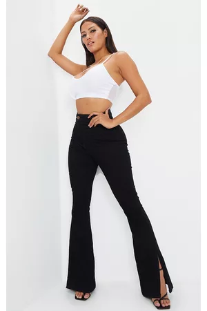 PRETTYLITTLETHING Women Jeans - Shape Black Split Hem Flared Jeans