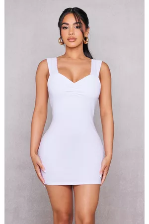 PRETTYLITTLETHING Women Graduation Dresses - Petite White Strappy Bodycon Mini Dress