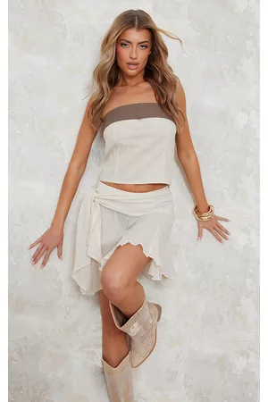 PRETTYLITTLETHING Women Corsets - Off White Linen Look Contrast Rim Backless Corset