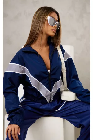 PRETTYLITTLETHING Women Jackets - Navy Contrast Reflective Stripe Cropped Jacket