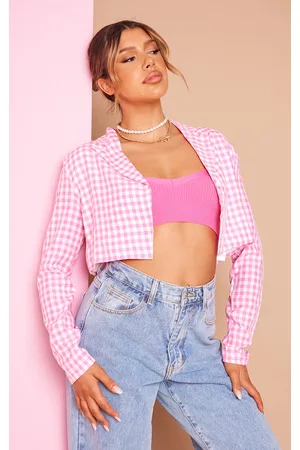 PRETTYLITTLETHING Women Blazers - Pink Gingham Cropped Blazer