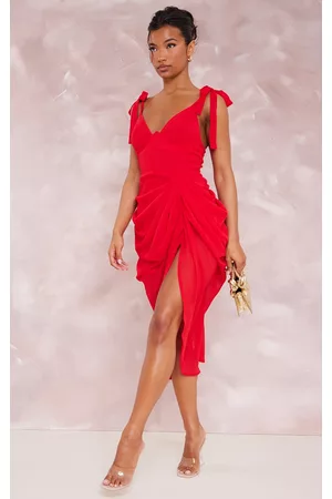 PRETTYLITTLETHING Women Midi Dresses - Red Underwire Detail Draped Midi Dress