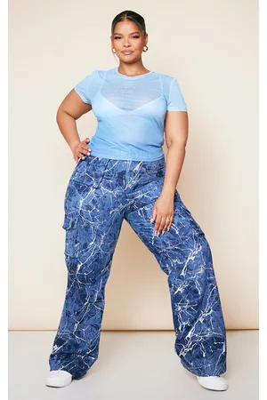 PRETTYLITTLETHING Women Jeans - Plus Blue Metallic Printed Denim Jeans