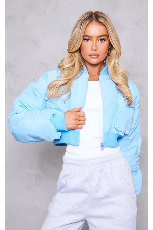 Plt Blue Back Brushed Look Satin Bomber Jacket