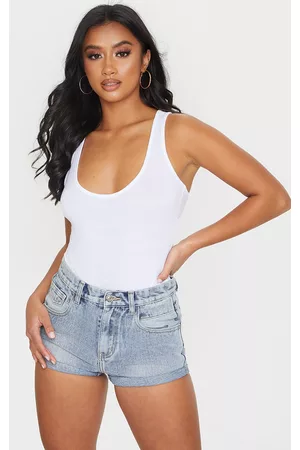 PRETTYLITTLETHING Women Jeans - Petite Light Blue Wash Turn Up Mom Denim Short