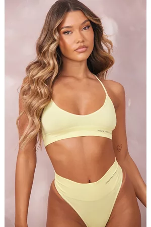 PRETTYLITTLETHING Women Bras - Lime Seamless Rib Racer Bra