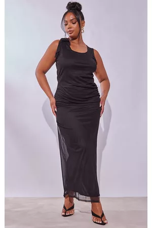PRETTYLITTLETHING Women Midi Dresses - Plus Black Corsage Detail Midi Dress
