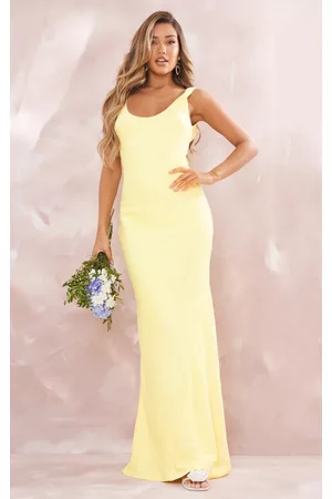 PRETTYLITTLETHING Women Graduation Dresses - BRIDAL Lemon Satin Scoop Back Maxi Dress