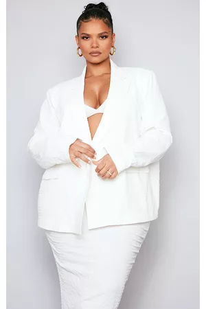 PRETTYLITTLETHING Women Oversized Blazers - Plus White Oversized Textured Blazer