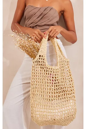 PRETTYLITTLETHING Women Tote Bags - Natural Raffia Large Tote