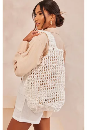 PRETTYLITTLETHING Women Tote Bags - White Raffia Large Tote