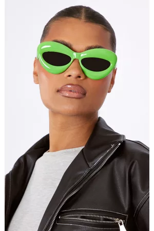 PRETTYLITTLETHING Women Cat Eye Sunglasses - Green Pillow Effect Cat Eye Sunglasses