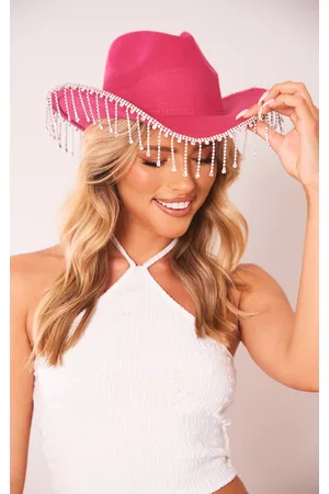 PRETTYLITTLETHING Women Hats - Hot Pink Diamante Tassel Cowboy Hat