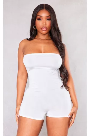 PRETTYLITTLETHING Women Playsuits & Rompers - Shape Off White Slinky Acetate Bandeau Unitard