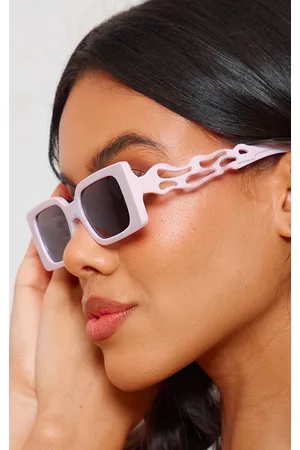 PRETTYLITTLETHING Women Sunglasses - Baby Pink Flame Arm Rectangular Sunglasses