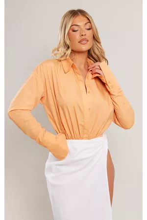 PRETTYLITTLETHING Women Oversized T-Shirts - Orange Oversized Shirt Bodysuit