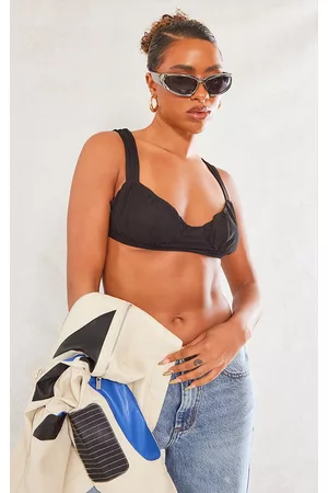PRETTYLITTLETHING Women Bras - Black Mesh Ruched Bust Bralette