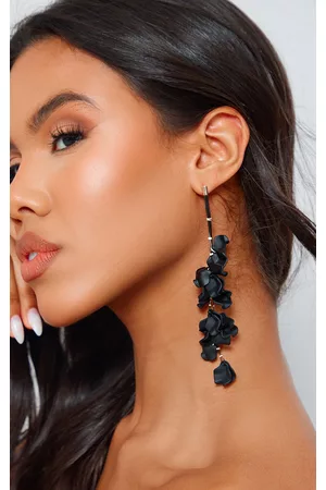 PRETTYLITTLETHING Women Earrings - Black Flower Drop Statement Earrings