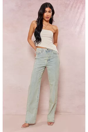 PRETTYLITTLETHING Women Vintage Jeans - Light Blue Vintage Wash Split Hem Jeans