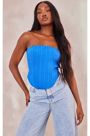 PRETTYLITTLETHING Women Tops - Tall Blue Tie Back Corset Top