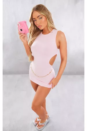 PRETTYLITTLETHING Women Knit & Sweater Dresses - Baby Pink Cut Out Side Soft Knit Dress