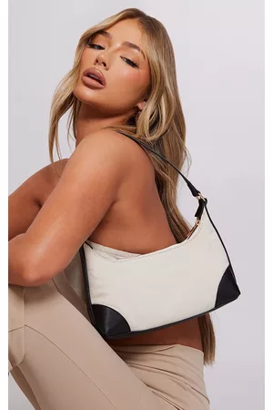 PRETTYLITTLETHING Women Shoulder Bags - Natural Linen Look Contrast PU Binding Shoulder Bag