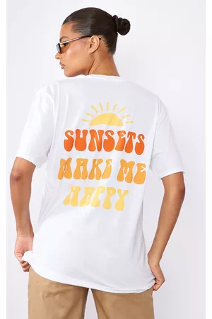 PRETTYLITTLETHING Women T-Shirts - White Sunset Printed T Shirt