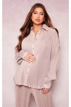 PRETTYLITTLETHING Women Shirts - Maternity Stone Plisse Shirt