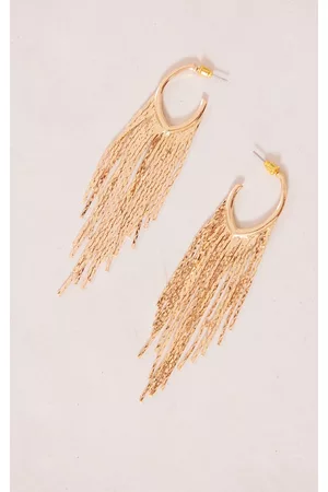 PRETTYLITTLETHING Women Earrings - Gold Hammered Tassel Hoop Earrings