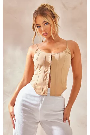 PRETTYLITTLETHING Women Corsets - Stone Woven Extreme Longline Hook And Eye Corset