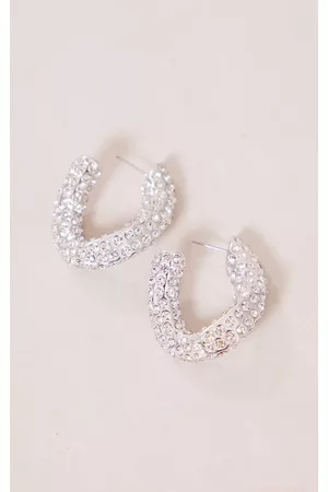 PRETTYLITTLETHING Women Earrings - Silver Diamante Twist Link Hoop Earrings