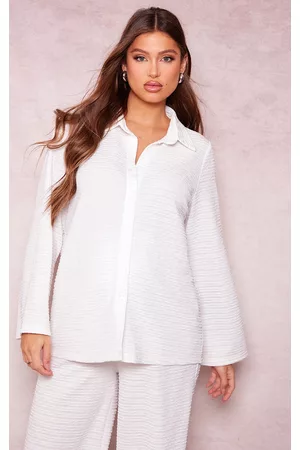 PRETTYLITTLETHING Women Long Sleeved Shirts - Maternity White Textured Long Sleeve Shirt