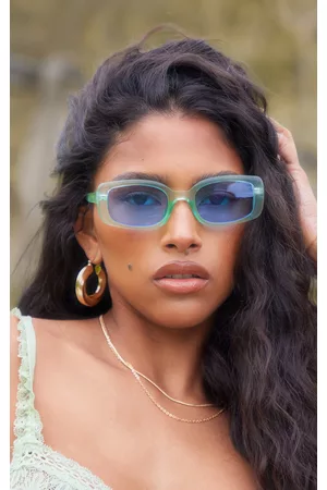 PRETTYLITTLETHING Women Sunglasses - Sage Green Matt Crystal Rectangular Frame Sunglasses