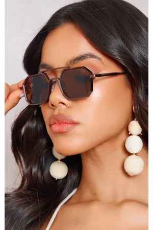 PRETTYLITTLETHING Women Aviator Sunglasses - Brown Metal Thick Frame Aviator Sunglasses