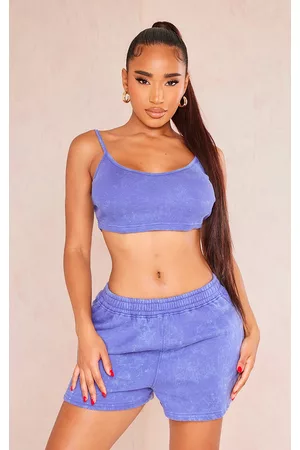 PRETTYLITTLETHING Women Crop Tops - Shape Purple Acid Wash Ribbed Strappy Crop Top