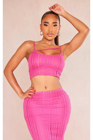 PRETTYLITTLETHING Women Bras - Shape Neon Pink Rib Cut Out Front Strappy Bralette