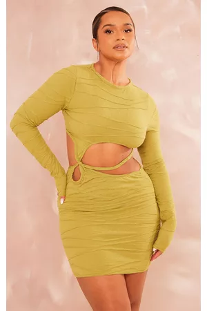 PRETTYLITTLETHING Women Bodycon Dresses - Shape Olive Textured Jersey Cut Out Bodycon Dress