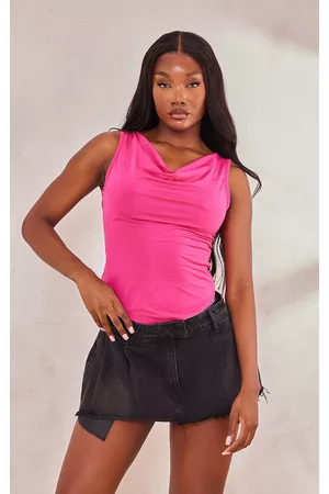 PRETTYLITTLETHING Women Crop Tops - Tall Hot Pink Ruched Crop Top