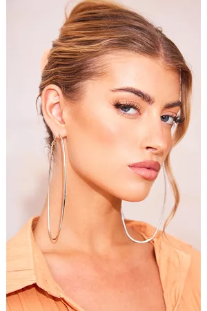 PRETTYLITTLETHING Women Earrings - Silver Elongated Statement Hoop Earrings