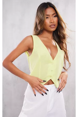 PRETTYLITTLETHING Women Tank Tops - Lime Cotton Fitted Vest