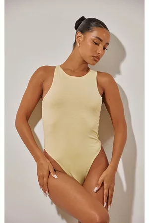 PRETTYLITTLETHING Women Bodies - Lemon Cotton Racer Bodysuit